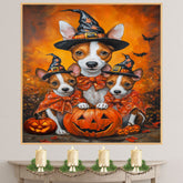 Basenji Dog Vintage Halloween Canvas Wall Art with Pumpkins Fall Thanksgiving Decor for Pet Lovers on Ready to Hang 1.5" Thick Canvas Wrap, Floating Framed Canvas, Flat Rolled Canvas